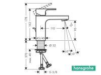 MEDIDAS MONOMANDO LAVABO 100 VERNIS SHAPE HANSGROHE